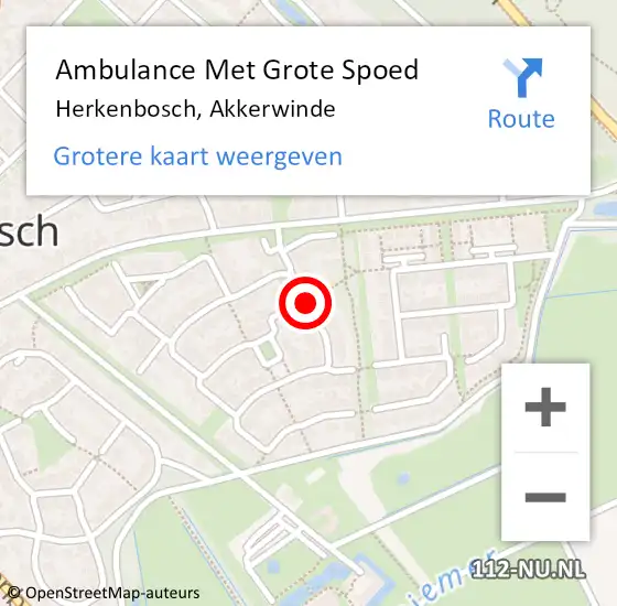 Locatie op kaart van de 112 melding: Ambulance Met Grote Spoed Naar Herkenbosch, Akkerwinde op 23 augustus 2019 19:28