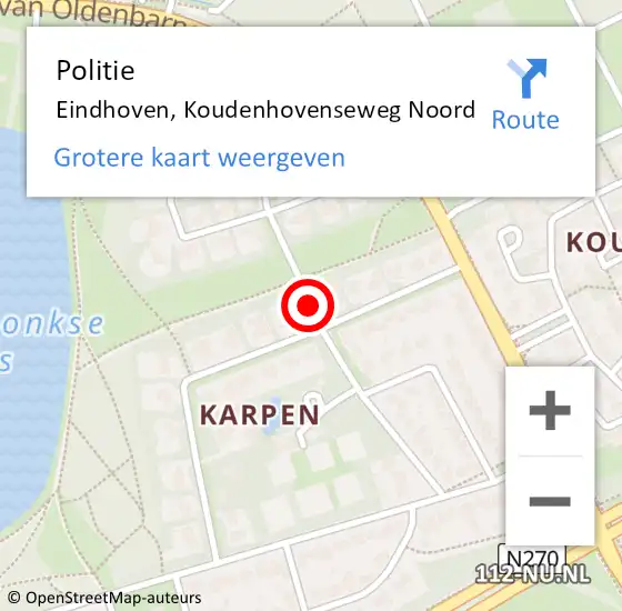 Locatie op kaart van de 112 melding: Politie Eindhoven, Koudenhovenseweg Noord op 23 augustus 2019 20:05