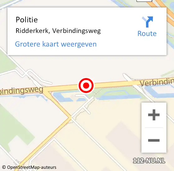 Locatie op kaart van de 112 melding: Politie Ridderkerk, Verbindingsweg op 23 augustus 2019 20:09
