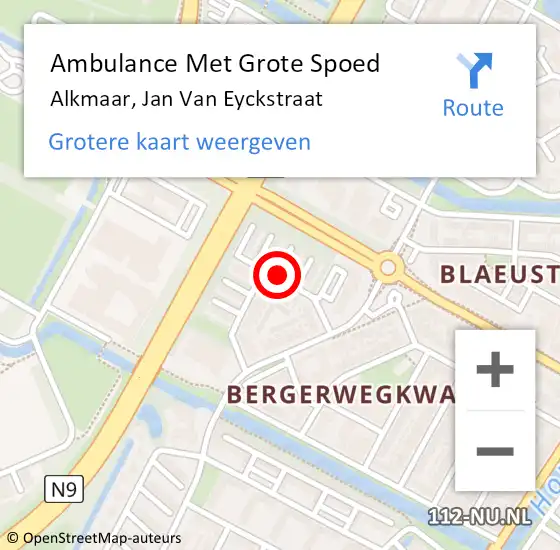 Locatie op kaart van de 112 melding: Ambulance Met Grote Spoed Naar Alkmaar, Jan Van Eyckstraat op 23 augustus 2019 20:45