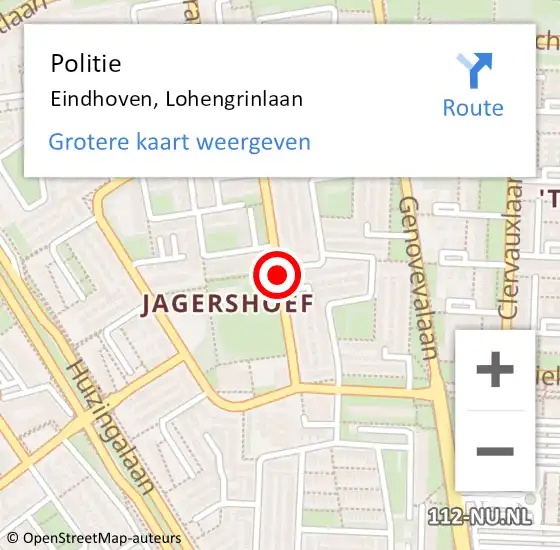 Locatie op kaart van de 112 melding: Politie Eindhoven, Lohengrinlaan op 23 augustus 2019 22:16