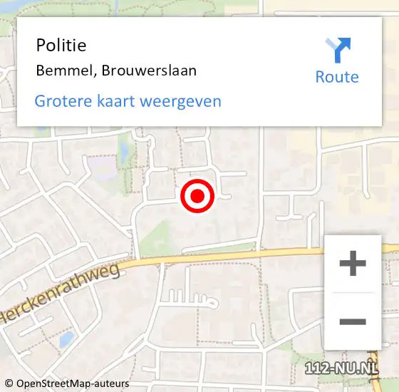 Locatie op kaart van de 112 melding: Politie Bemmel, Brouwerslaan op 23 augustus 2019 22:32