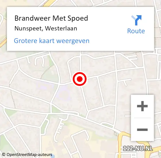 Locatie op kaart van de 112 melding: Brandweer Met Spoed Naar Nunspeet, Westerlaan op 23 augustus 2019 22:49