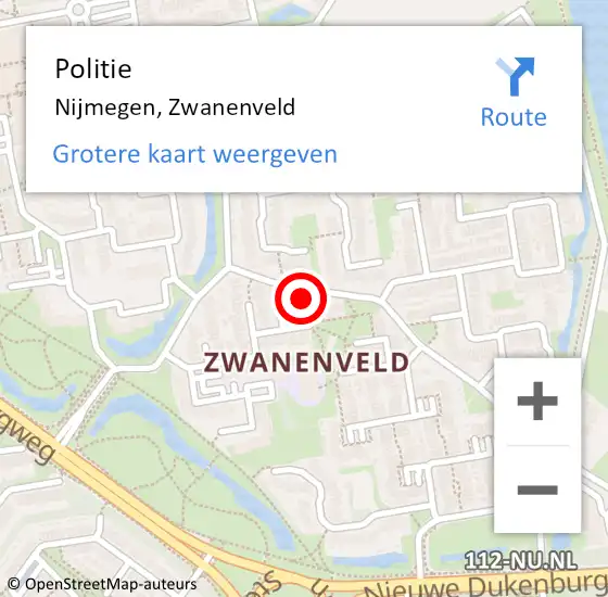 Locatie op kaart van de 112 melding: Politie Nijmegen, Zwanenveld op 23 augustus 2019 23:30