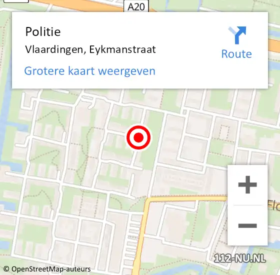 Locatie op kaart van de 112 melding: Politie Vlaardingen, Eykmanstraat op 23 augustus 2019 23:46