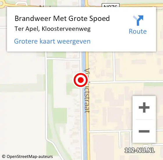 Locatie op kaart van de 112 melding: Brandweer Met Grote Spoed Naar Ter Apel, Kloosterveenweg op 24 augustus 2019 03:34