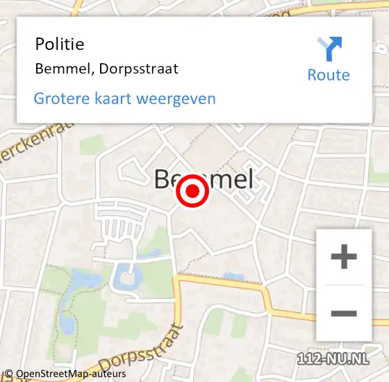 Locatie op kaart van de 112 melding: Politie Bemmel, Dorpsstraat op 24 augustus 2019 08:23