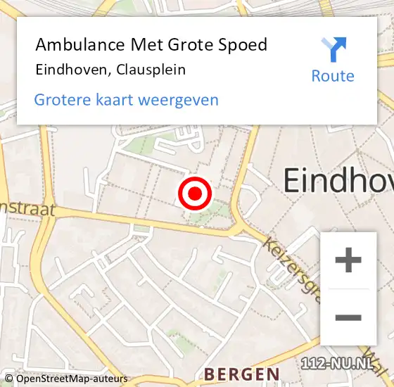 Locatie op kaart van de 112 melding: Ambulance Met Grote Spoed Naar Eindhoven, Clausplein op 24 augustus 2019 11:25