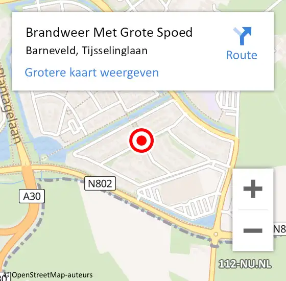 Locatie op kaart van de 112 melding: Brandweer Met Grote Spoed Naar Barneveld, Tijsselinglaan op 24 augustus 2019 11:26