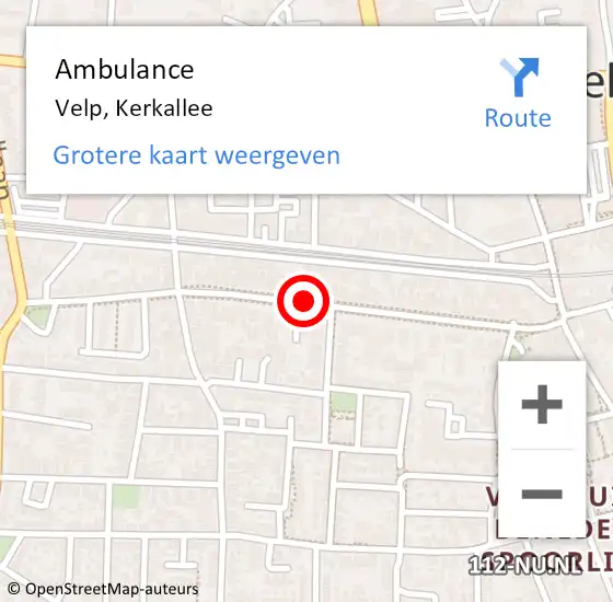 Locatie op kaart van de 112 melding: Ambulance Velp, Kerkallee op 24 augustus 2019 12:29