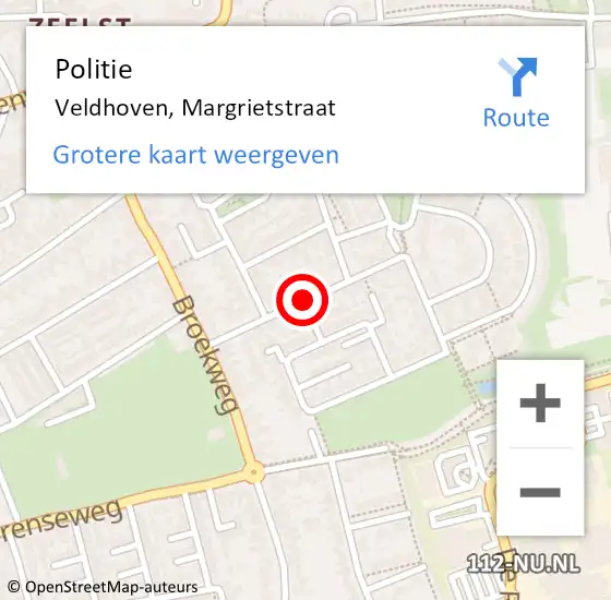 Locatie op kaart van de 112 melding: Politie Veldhoven, Margrietstraat op 24 augustus 2019 13:36