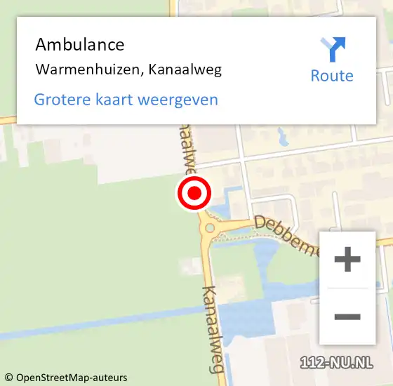 Locatie op kaart van de 112 melding: Ambulance Warmenhuizen, Kanaalweg op 24 augustus 2019 13:45