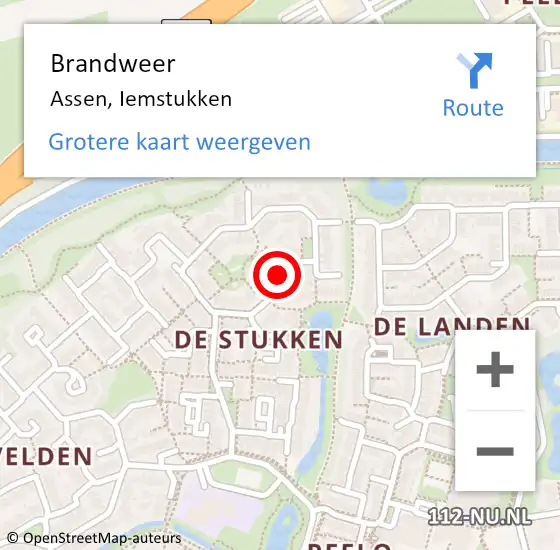 Locatie op kaart van de 112 melding: Brandweer Assen, Iemstukken op 24 augustus 2019 13:46