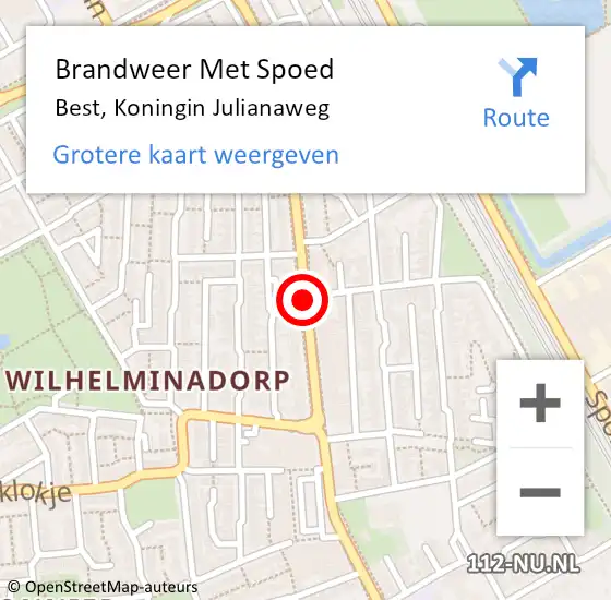 Locatie op kaart van de 112 melding: Brandweer Met Spoed Naar Best, Koningin Julianaweg op 24 augustus 2019 14:04