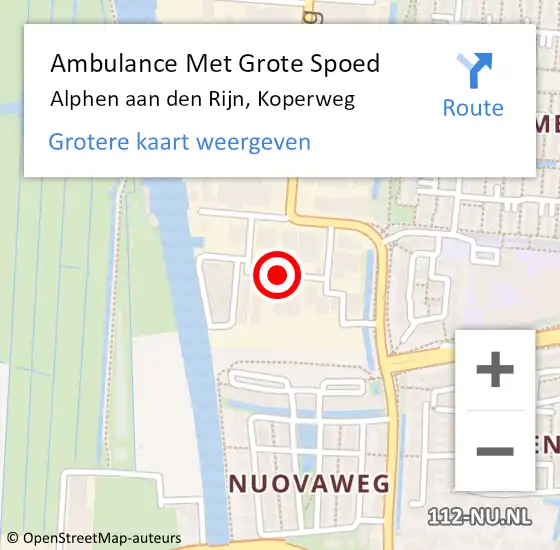 Locatie op kaart van de 112 melding: Ambulance Met Grote Spoed Naar Alphen aan den Rijn, Koperweg op 24 augustus 2019 14:05