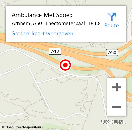 Locatie op kaart van de 112 melding: Ambulance Met Spoed Naar Arnhem, A50 Re op 24 augustus 2019 14:15