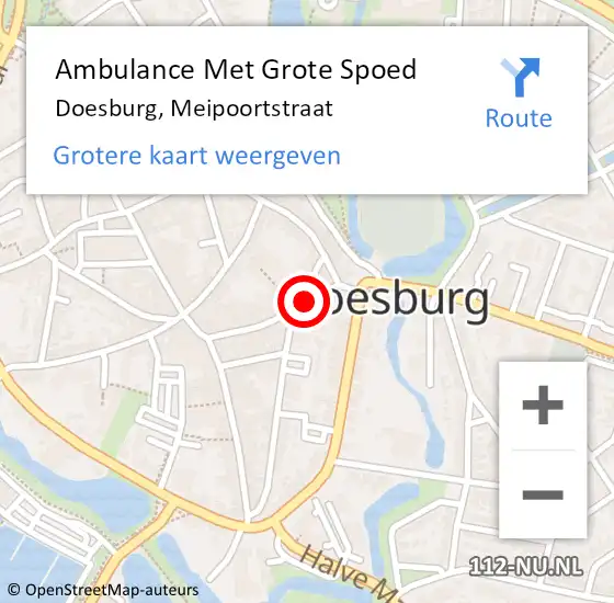 Locatie op kaart van de 112 melding: Ambulance Met Grote Spoed Naar Doesburg, Meipoortstraat op 24 augustus 2019 14:35