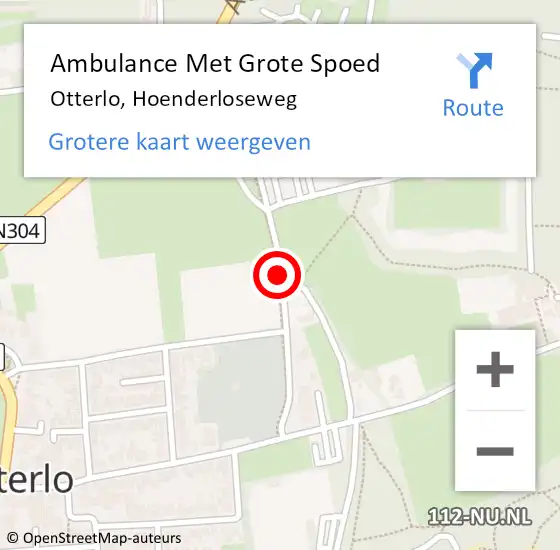 Locatie op kaart van de 112 melding: Ambulance Met Grote Spoed Naar Otterlo, Hoenderloseweg op 24 augustus 2019 15:03