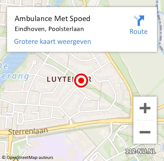 Locatie op kaart van de 112 melding: Ambulance Met Spoed Naar Eindhoven, Poolsterlaan op 24 augustus 2019 15:05