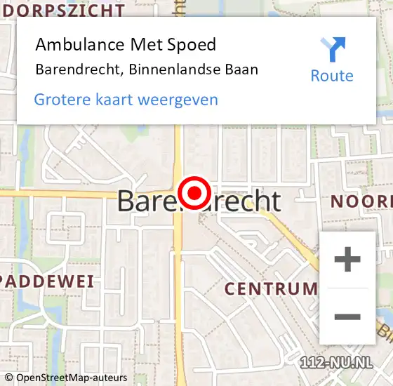 Locatie op kaart van de 112 melding: Ambulance Met Spoed Naar Barendrecht, Binnenlandse Baan op 24 augustus 2019 15:48