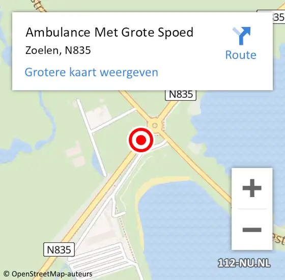 Locatie op kaart van de 112 melding: Ambulance Met Grote Spoed Naar Zoelen, N835 op 24 augustus 2019 15:57