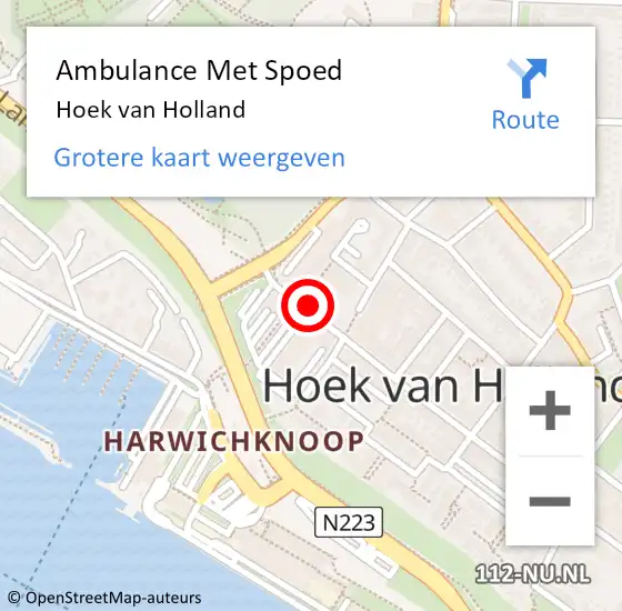 Locatie op kaart van de 112 melding: Ambulance Met Spoed Naar Hoek van Holland op 24 augustus 2019 16:51