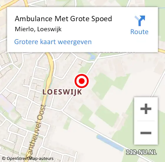 Locatie op kaart van de 112 melding: Ambulance Met Grote Spoed Naar Mierlo, Loeswijk op 24 augustus 2019 17:31