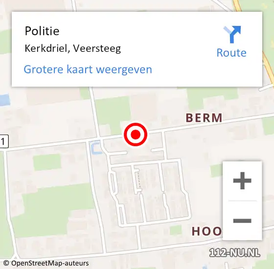 Locatie op kaart van de 112 melding: Politie Kerkdriel, Veersteeg op 24 augustus 2019 17:39