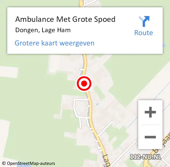 Locatie op kaart van de 112 melding: Ambulance Met Grote Spoed Naar Dongen, Lage Ham op 24 augustus 2019 18:20