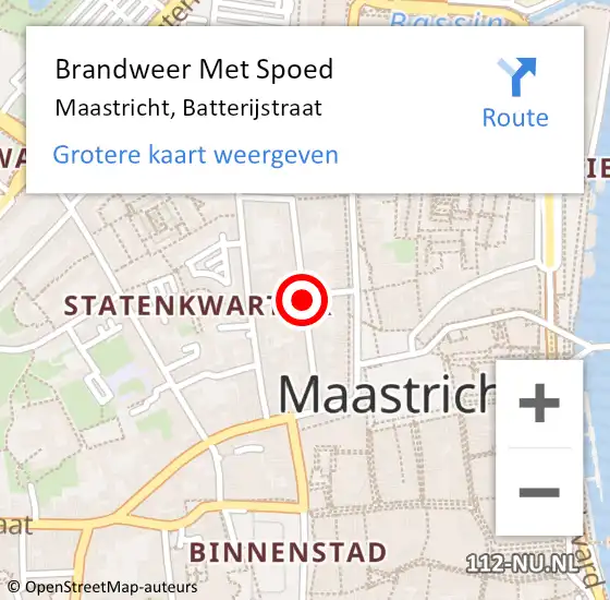 Locatie op kaart van de 112 melding: Brandweer Met Spoed Naar Maastricht, Batterijstraat op 24 augustus 2019 18:42