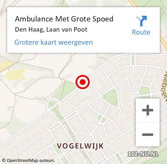 Locatie op kaart van de 112 melding: Ambulance Met Grote Spoed Naar Den Haag, Laan van Poot op 24 augustus 2019 18:47