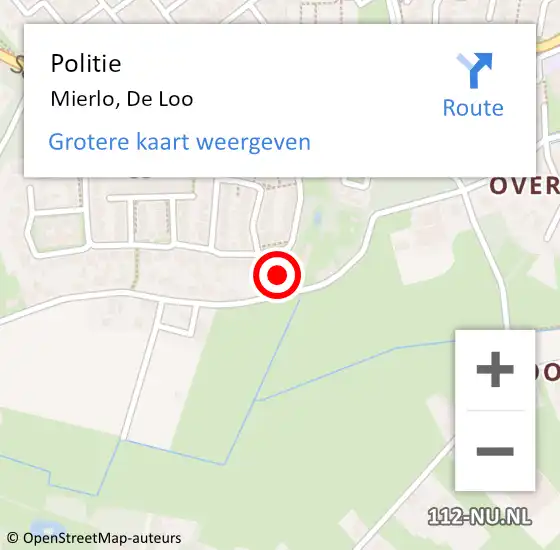 Locatie op kaart van de 112 melding: Politie Mierlo, De Loo op 24 augustus 2019 18:57