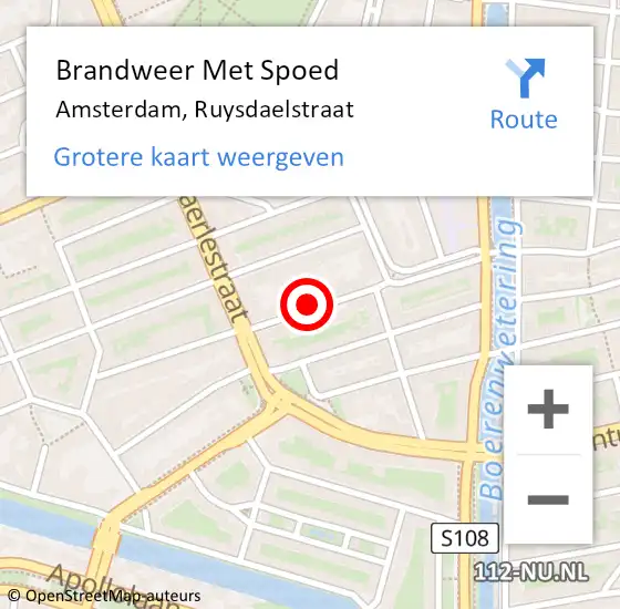 Locatie op kaart van de 112 melding: Brandweer Met Spoed Naar Amsterdam, Ruysdaelstraat op 24 augustus 2019 19:00