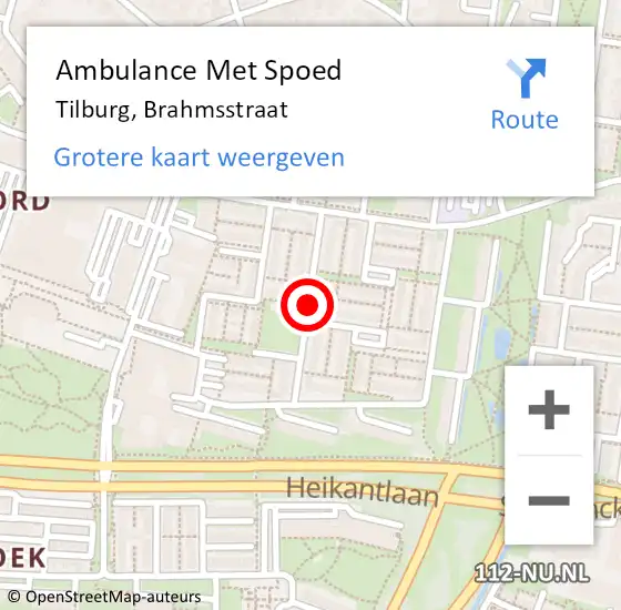 Locatie op kaart van de 112 melding: Ambulance Met Spoed Naar Tilburg, Brahmsstraat op 24 augustus 2019 19:53