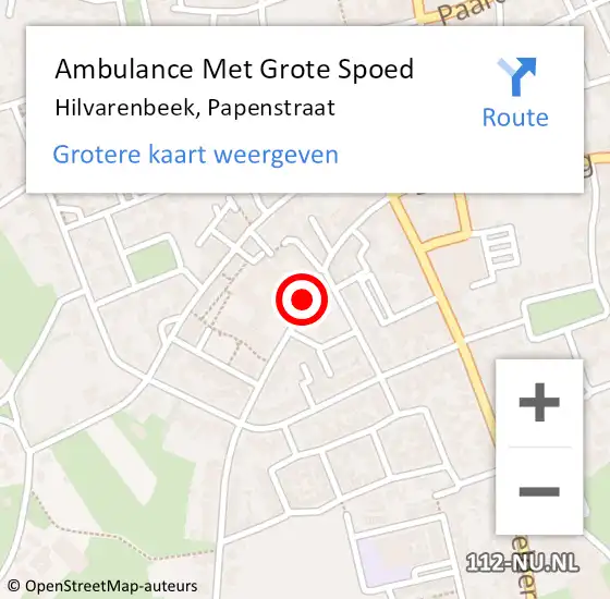 Locatie op kaart van de 112 melding: Ambulance Met Grote Spoed Naar Hilvarenbeek, Papenstraat op 24 augustus 2019 20:57