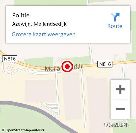 Locatie op kaart van de 112 melding: Politie Azewijn, Meilandsedijk op 24 augustus 2019 22:14