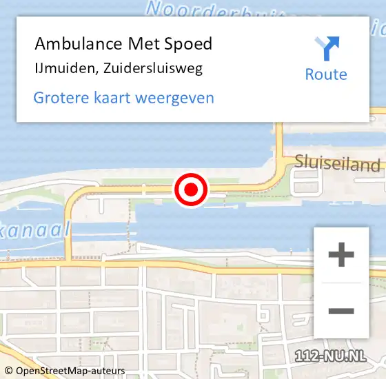 Locatie op kaart van de 112 melding: Ambulance Met Spoed Naar IJmuiden, Zuidersluisweg op 24 augustus 2019 22:53