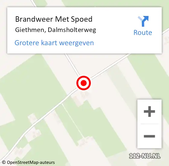 Locatie op kaart van de 112 melding: Brandweer Met Spoed Naar Giethmen, Dalmsholterweg op 24 augustus 2019 23:13