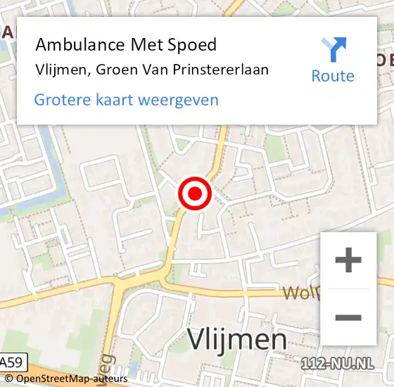 Locatie op kaart van de 112 melding: Ambulance Met Spoed Naar Vlijmen, Groen Van Prinstererlaan op 25 augustus 2019 00:22