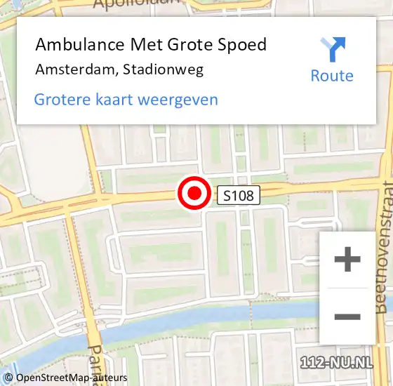 Locatie op kaart van de 112 melding: Ambulance Met Grote Spoed Naar Amsterdam, Stadionweg op 25 augustus 2019 00:35