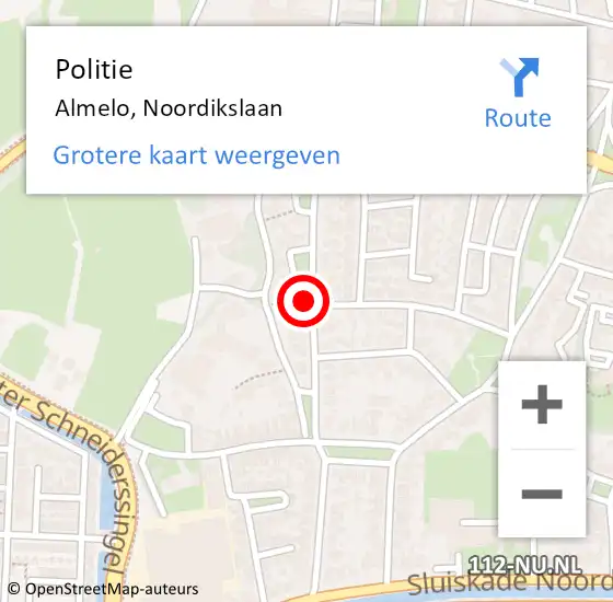 Locatie op kaart van de 112 melding: Politie Almelo, Noordikslaan op 25 augustus 2019 00:42