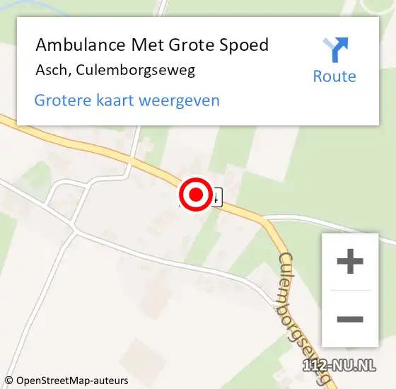 Locatie op kaart van de 112 melding: Ambulance Met Grote Spoed Naar Asch, Culemborgseweg op 25 augustus 2019 02:51