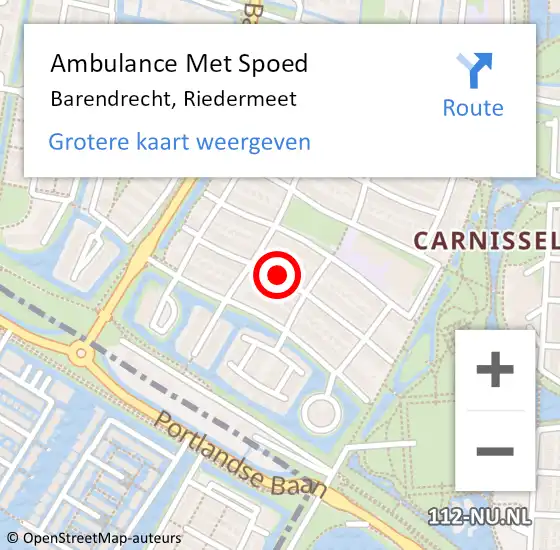 Locatie op kaart van de 112 melding: Ambulance Met Spoed Naar Barendrecht, Riedermeet op 25 augustus 2019 02:53