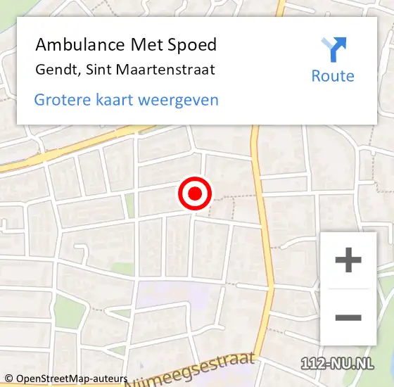 Locatie op kaart van de 112 melding: Ambulance Met Spoed Naar Gendt, Sint Maartenstraat op 25 augustus 2019 03:04