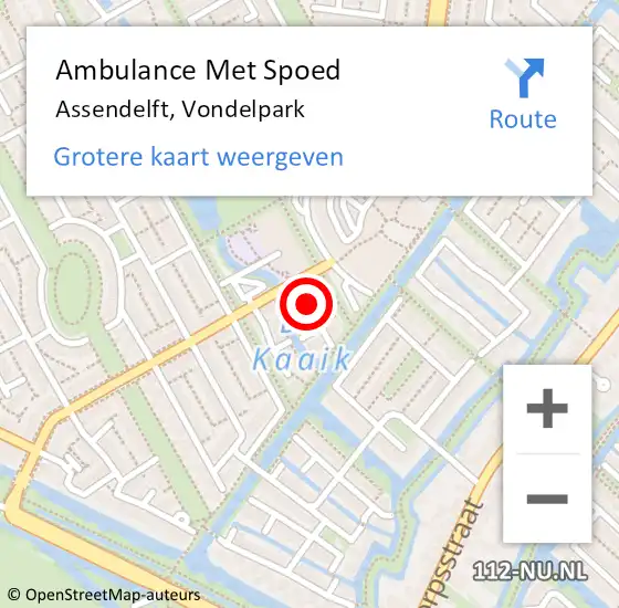 Locatie op kaart van de 112 melding: Ambulance Met Spoed Naar Assendelft, Vondelpark op 25 augustus 2019 04:31