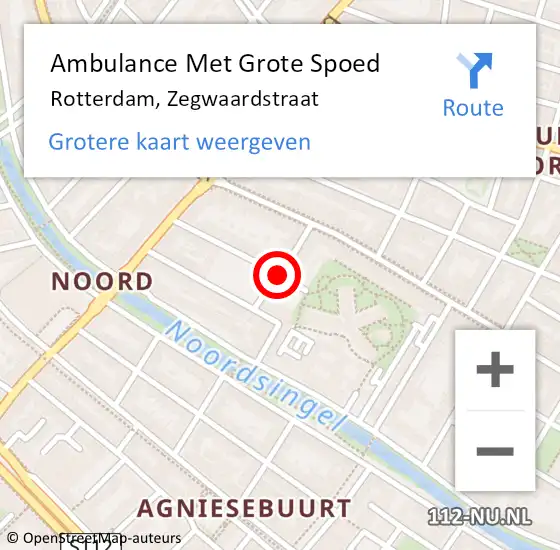 Locatie op kaart van de 112 melding: Ambulance Met Grote Spoed Naar Rotterdam, Zegwaardstraat op 25 augustus 2019 06:34