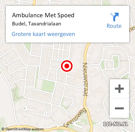 Locatie op kaart van de 112 melding: Ambulance Met Spoed Naar Budel, Taxandrialaan op 25 augustus 2019 06:37