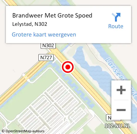 Locatie op kaart van de 112 melding: Brandweer Met Grote Spoed Naar Lelystad, N302 op 25 augustus 2019 08:07