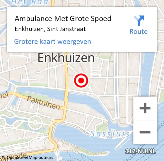 Locatie op kaart van de 112 melding: Ambulance Met Grote Spoed Naar Enkhuizen, Sint Janstraat op 25 augustus 2019 08:15