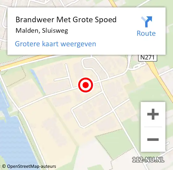 Locatie op kaart van de 112 melding: Brandweer Met Grote Spoed Naar Malden, Sluisweg op 25 augustus 2019 08:24